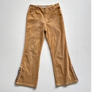 Vtg Y2K LIMITED TOO Tan Corduroy Low Rise Corset Tied Pants Flared Sz 12 Youth